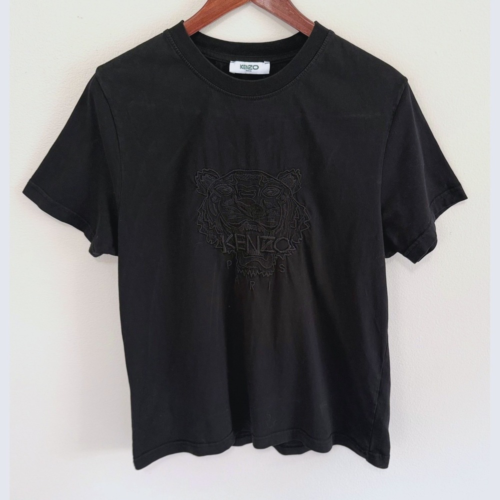 Kenzo Paris Men's Tiger Head Embroidered Black Cotton Blend T-Shirt Size XL